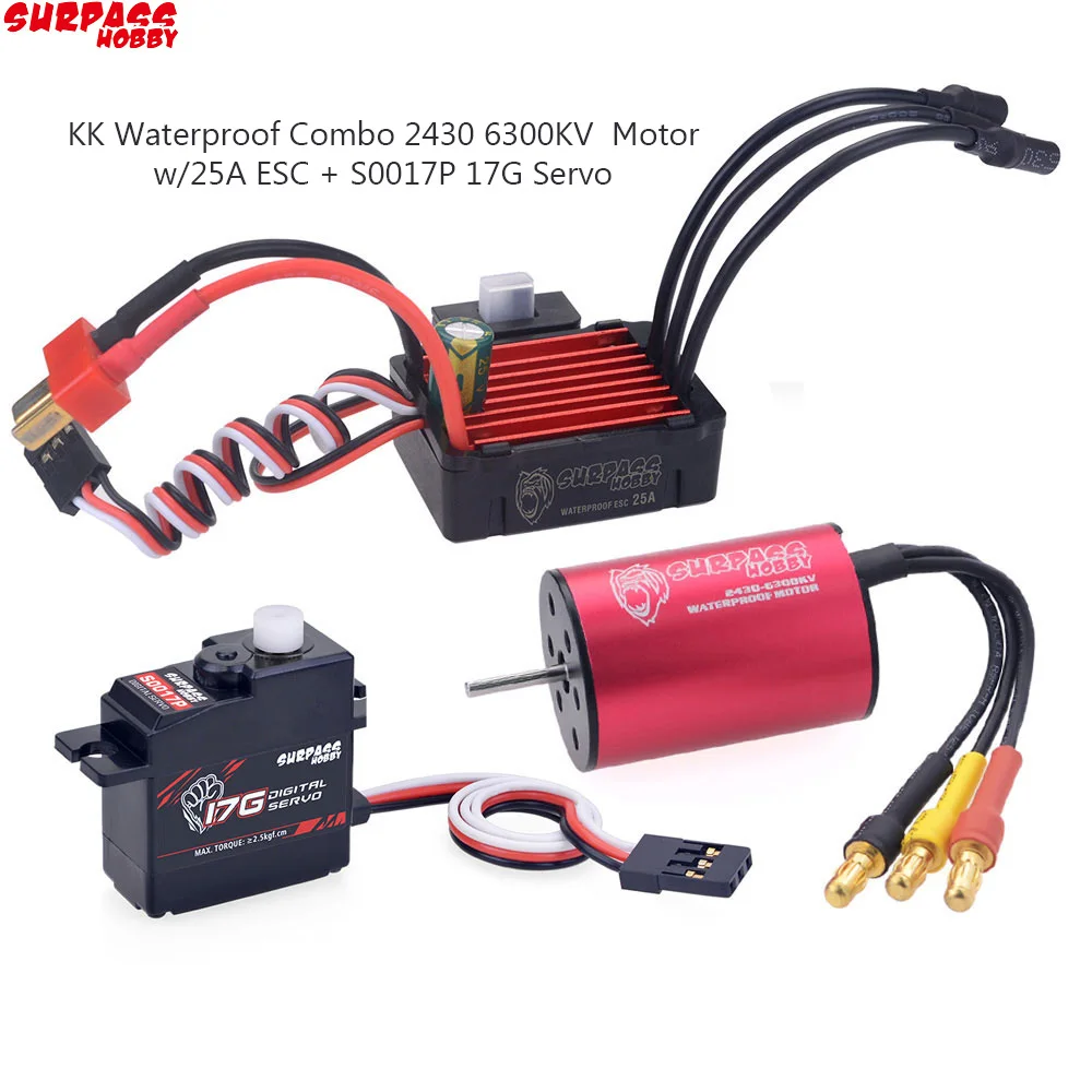 SURPASSHOBBY KK Waterproof Combo 2430 6300KV Brushless Motor w/25A ESC + S0017P 17G Servo for 1:16 1:18 GTR RC Drift Racing Car | Игрушки и