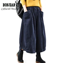 Женская юбка Вельветовая Ретро винтажная мода плотная на осень зиму длинная свободная эластичная талия пуговицы для юбки негабаритных AZ15192317