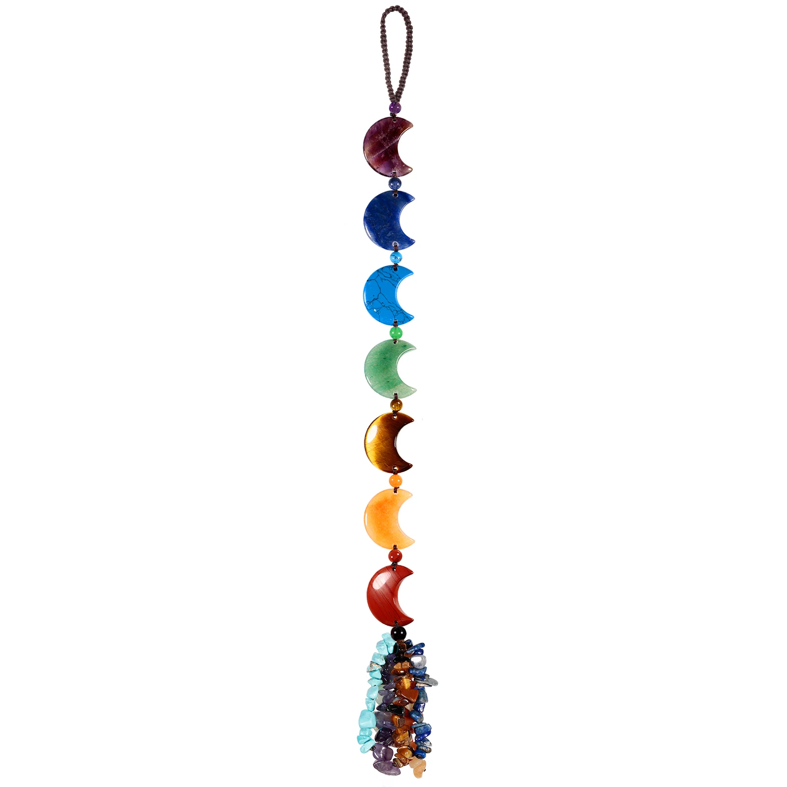 TUMBEELLUWA Healing 7 Chakra Stone Moon Wind Chimes Natural Amethyst Wall Window Car Hanging Ornaments Room Decor