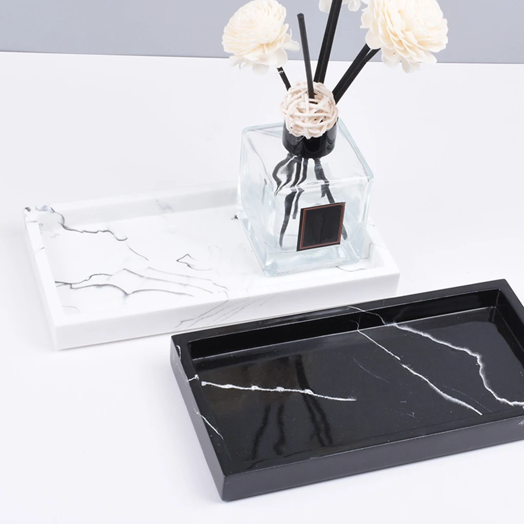 Household Storage Tray Marble Resin Tray for Bathroom Rectangular Jewelry Storage Kitchen Dish Plates