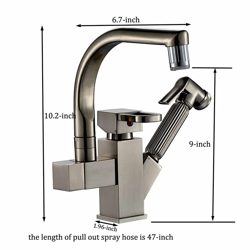 

Pull-out Kitchen Sink Basin Mixed Faucet Copper 360 Degree Rotation LED Color Tool Accessories