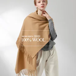Women Wool Scarf Warm Shawl Foulard Femme Pashmina 100% Pure Wool Stole Cape Oversize Wraps Scarf For Ladies Solid Blanket Scarf