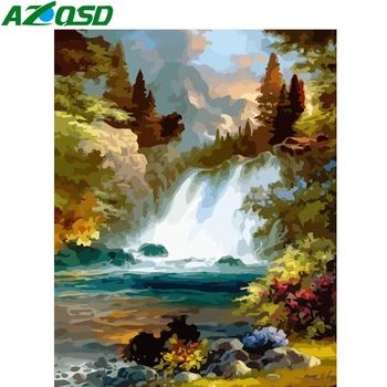 

AZQSD Paint By Numbers On Canvas Waterfall DIY Picture Handpainted Gift Coloring By Numbers Landscape Decor For Home