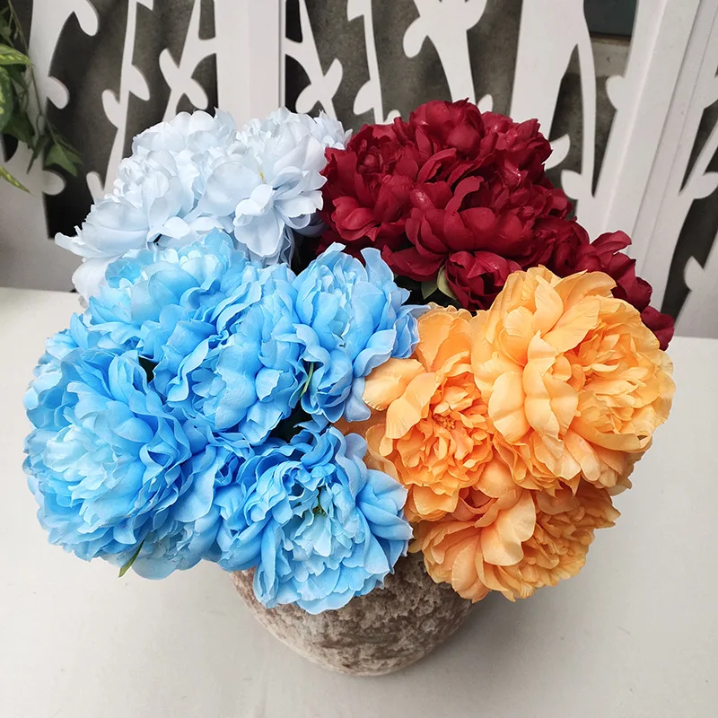 

European Simulation Bouquet Wholesale Leafless 5 Heads Peony Home Decoration Fake Flower Wedding Birthday Decration