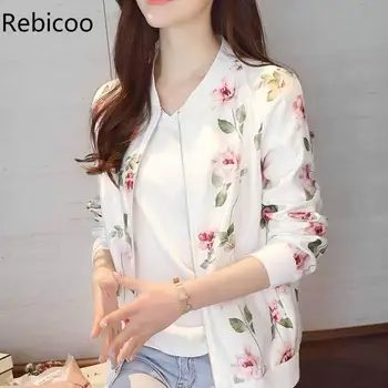 

Plus Size 3XL Spring Print Coat Women Jacket Long Sleeve Casual Short Bomber Jacket Women Veste Femme Women Basic Jackets