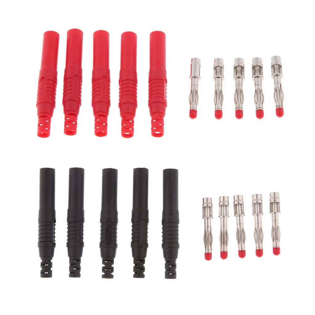 10 Set 4mm Banana Plug Test Probe Connectors With Insulated Shrouded Covers