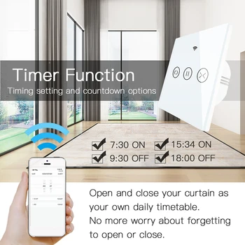 

WiFi Curtain Switch APP Remote Control Voice Control Compatible with Alexa Google Assistant Glass Touch Panel Timer and Schedule