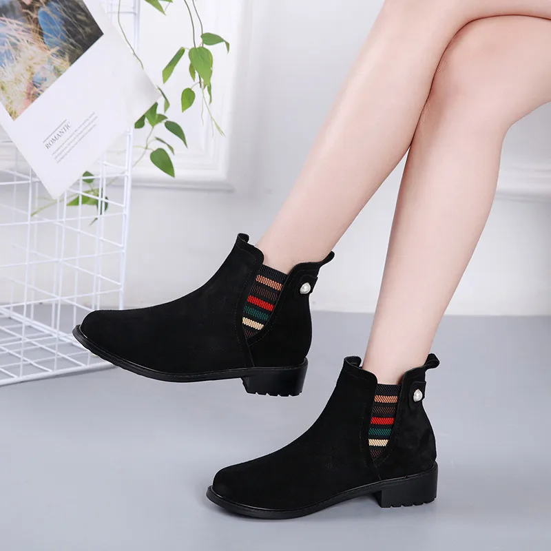 Botas mujer invierno; коллекция года; зимние ботинки с круглым носком на низком каблуке; обувь с жемчугом; удобная женская обувь; chaussures femme
