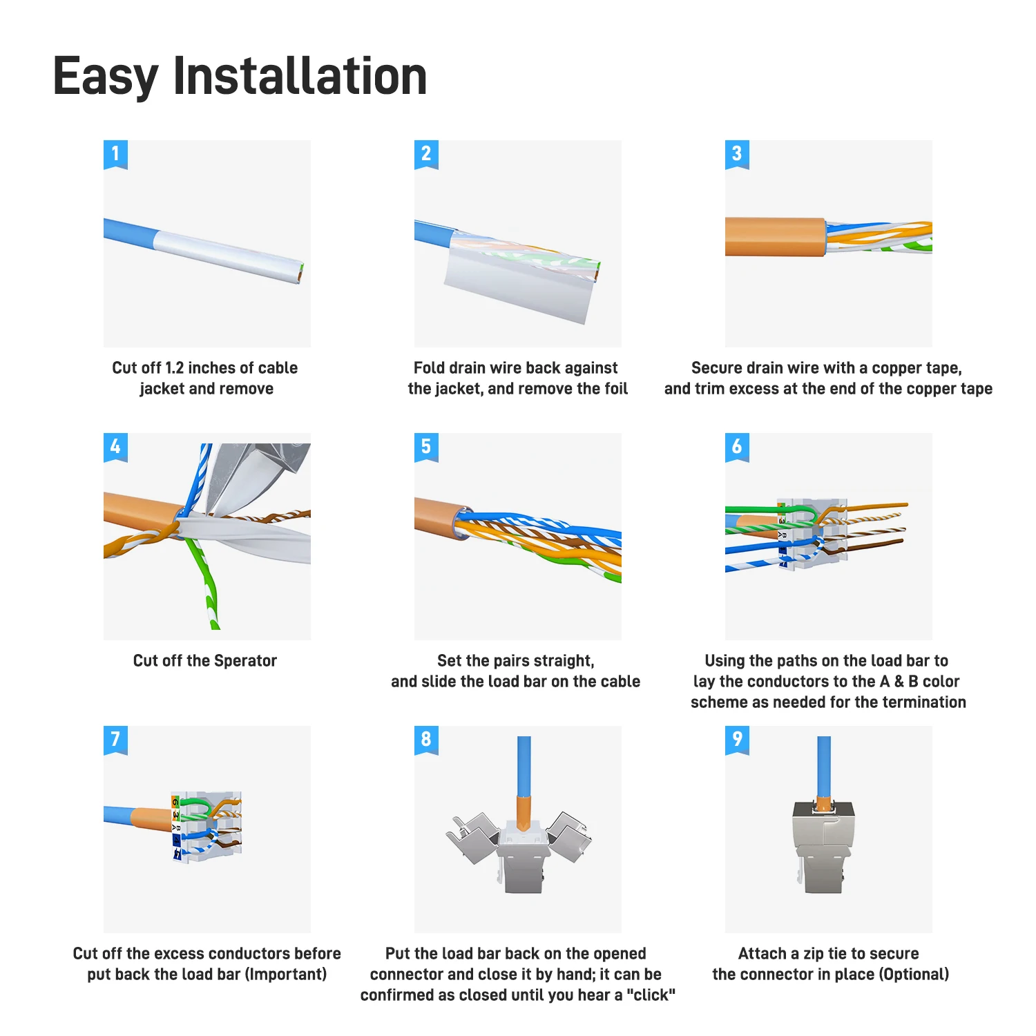 Ampcom Zinc-alloy Keystone Jack Módulo de Liga de Zinco Adaptador Acoplador Blindado Cat6a Cat7 12 Pcs - Imagem 5