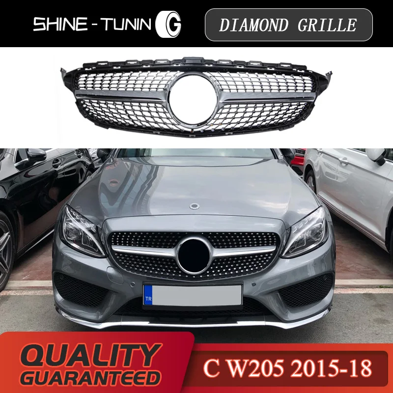 Подходит для mercedes C class w205 Алмазная решетка GT решетка радиатора глянцевая черная решетка для c200 c300+ sports edition