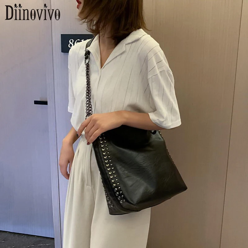 DIINOVIVO женские сумочки с заклепками для отдыха, женская сумка-мессенджер, женская сумка-ведро, Женская хозяйственная сумка через плечо, сумки WHDV1249