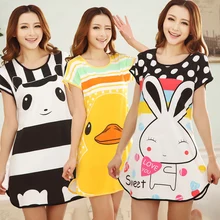 Womens Girls Summer Nightgowns O-neck Cute Cartoon Women's Sleepwear Nightwear Sleep Nightdress Home Dress Fashion