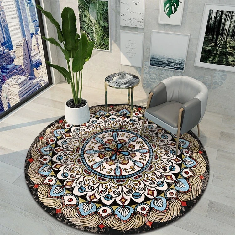 Waliicorners Retro Round Rug Decor Coffee Table Mat Bedroom Computer Chair Floor Protective Rug Mandala Printed Carpet 10 Hce64db4c5e6246f8bdbdae8954f55be7n