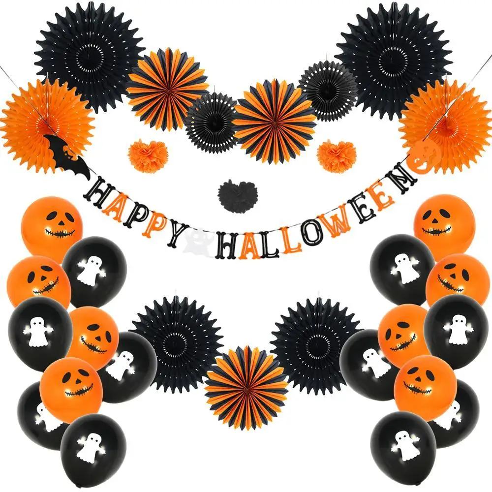 

Happy Halloween Party Decoration Kit Spooky Skull Latex Balloons Party Bat Banner Latex Balloons Paper Festival Decor 2020 New