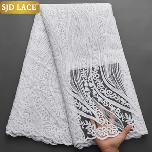 SJD LACE Pure White Milk Silk Tulle High Quality French Lace Fabric Sew Sequins African Lace Fabric For Wedding Party DressA2603