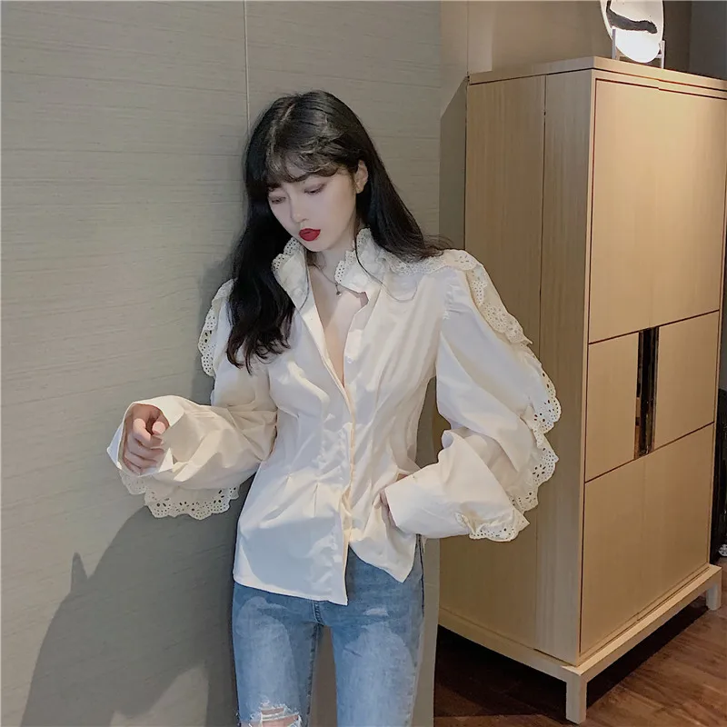 На шнуровке, тонкая стойка, blusas mujer de moda, корейские женские топы, осенний стиль, длинный рукав, модные брендовые рубашки, новые женские блузки