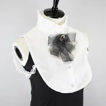 

Pleated Ruffles Stand Fake Collar Bowtie Imitation Rhinestone Necklace Choker