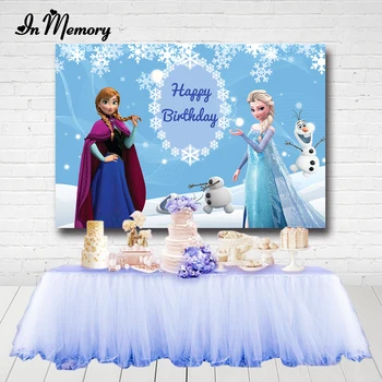 

InMemory Custom Blue Theme Elsa Anna Backdrop For Photo Studio Snowflake Ice Winter Girls Birthday Party Photography Background
