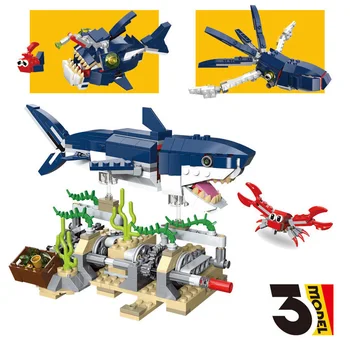 

388Pcs Creativing Series Deep Sea Shark 3IN1 Crab Squid Model Building Blocks City Classic Model Kids Toys For Children Gift