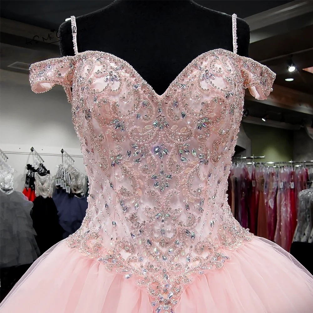 Pink Luxury Ball Gown Quinceanera Dresses Formal Plus Size Sexy Party Dress Crystal Beaded Vestidos De Debutante Gowns Ballkleid