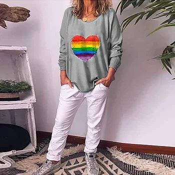 

Sweatshirt Women's Fashion Winter Pullovers Long-Sleeve O-Neck Rainbow Heart Print clothes sweat femme ladies felpa donna