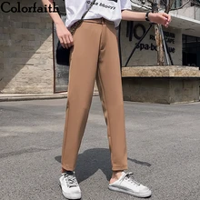 Colorfaith Новинка осень зима женские брюки офисные женские элегантные минималистичные брюки с высокой талией в Корейском стиле длиной до щиколотки P151