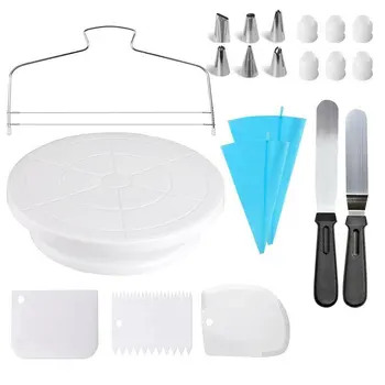 

21 Pcs Cake Decorating Kit Supplies With Cake Turntable Cake Stand Baking Supplies 304 Stainless Steel Silica Gel