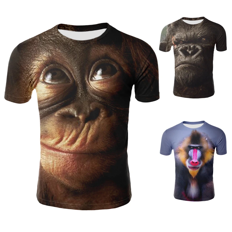 Мужская футболка с животными, 3D принт, футболка с изображением обезьяны, короткий рукав, Круглый, повседневные топы, футболки, мужские, забавные животные, уличная одежда, 2XS-4XL