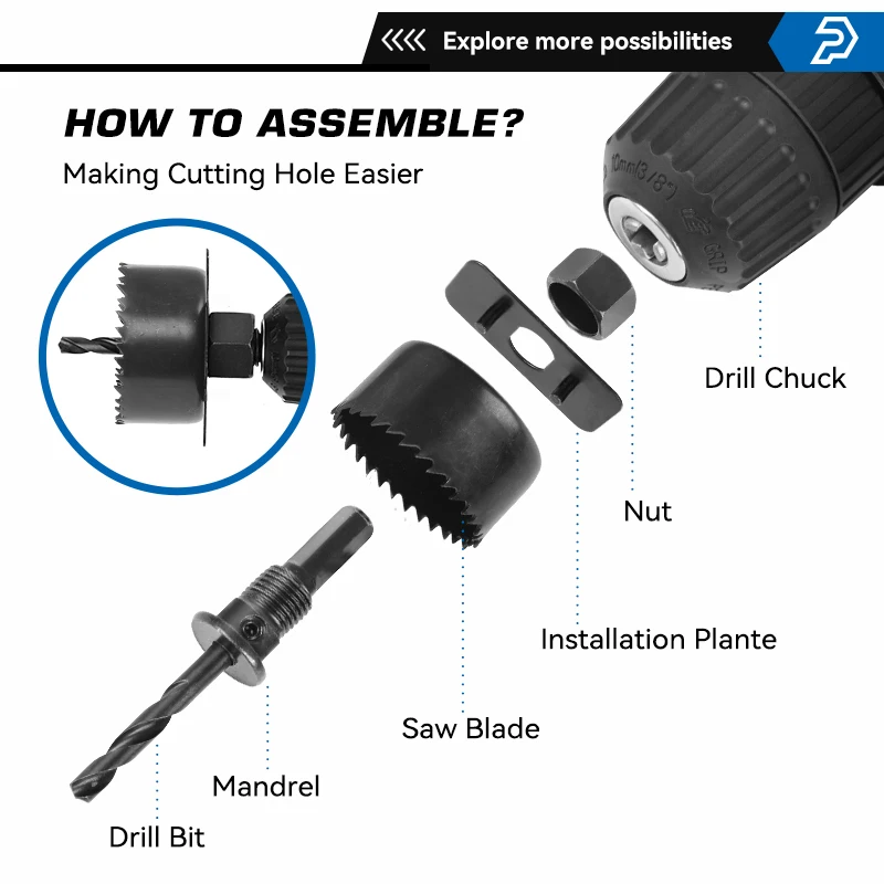 21pcs Hole Saw Cutting Set Kit Drill Bit Set for Wood/Plasterboard/PVC DIY Home Drilling Tool Drill Bits Woodworking PROSTORMER