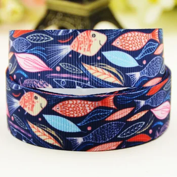 

22mm 25mm 38mm 75mm Fish Cartoon printed Grosgrain Ribbon party decoration 10 Yards X-02923