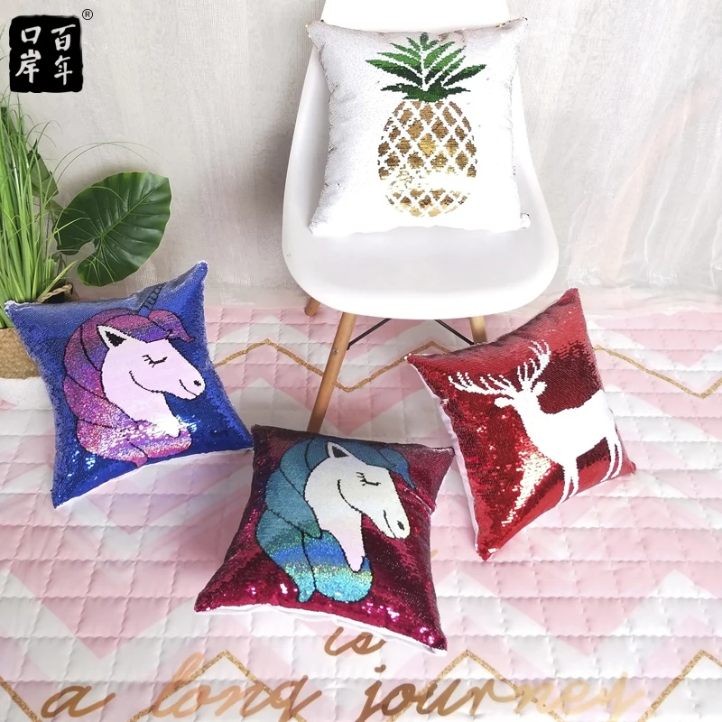Cushion Pineapple Unicorn Fawn Sequin Pillowcase + Pillow Core 4 Style Office Home Decoration Eco-Friendly Pillows | Дом и сад