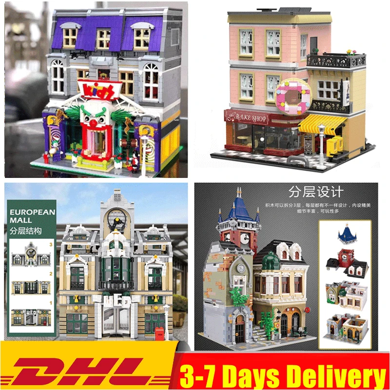

IN Stock MOC City Street Corner Mall Romantic restaurant Old pub European Mall Joker Park Model Building Blocks Bricks Kid Toys