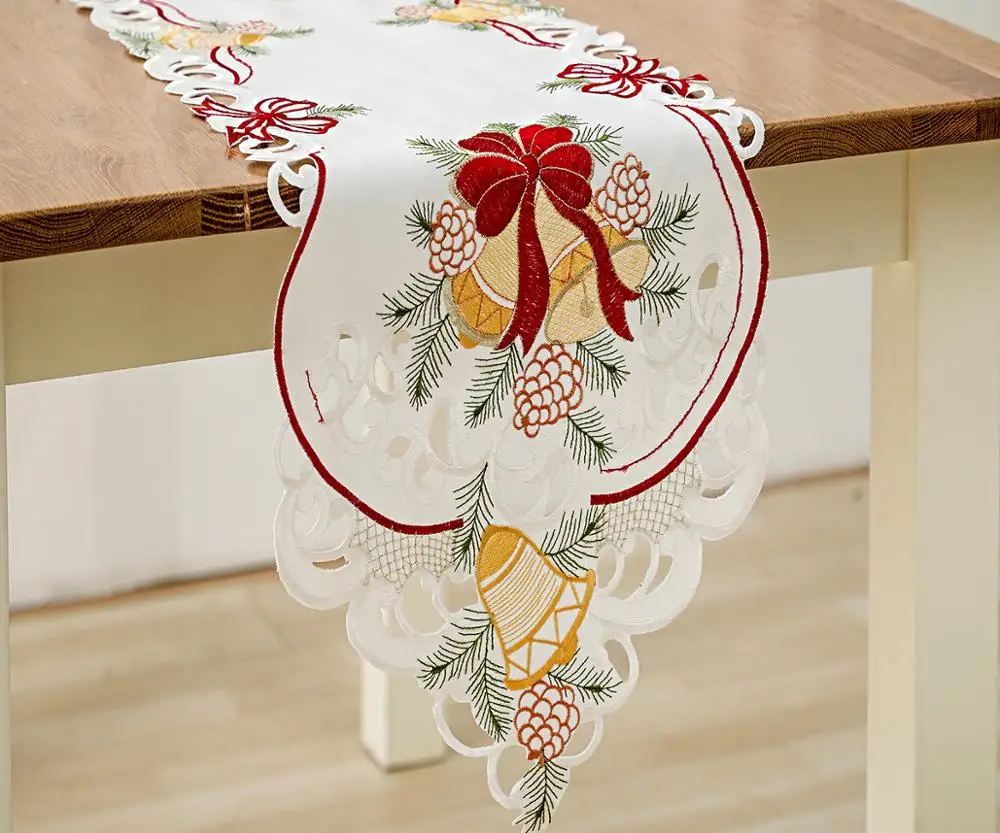 

Christmas Table Runner Cardinal, Poinsett, Holly leaves runner,Handmade Cutout tablecloths for kitchen and Home Party Decoration