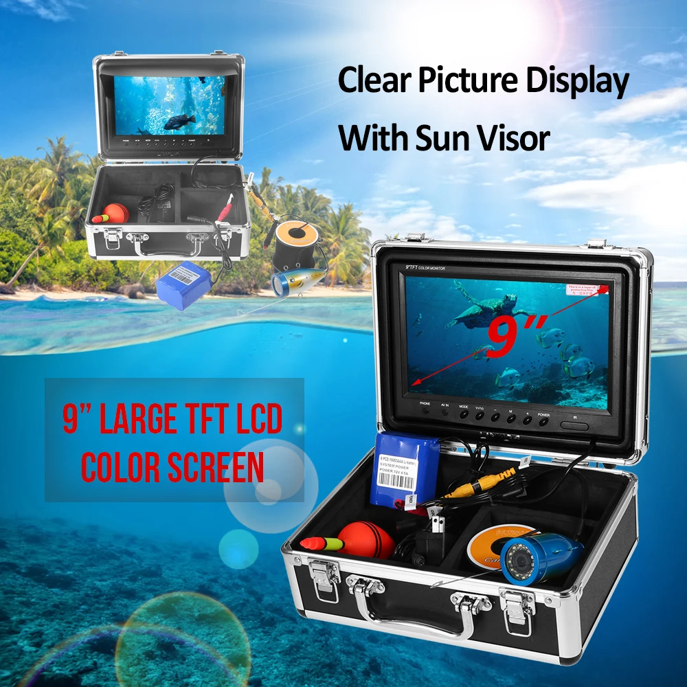 

Portable Fish Finder 24 LED Lamps 15M Cable 9 inch LCD Monitor Waterproof Underwater Fishing Camera for Sea Fishfinder