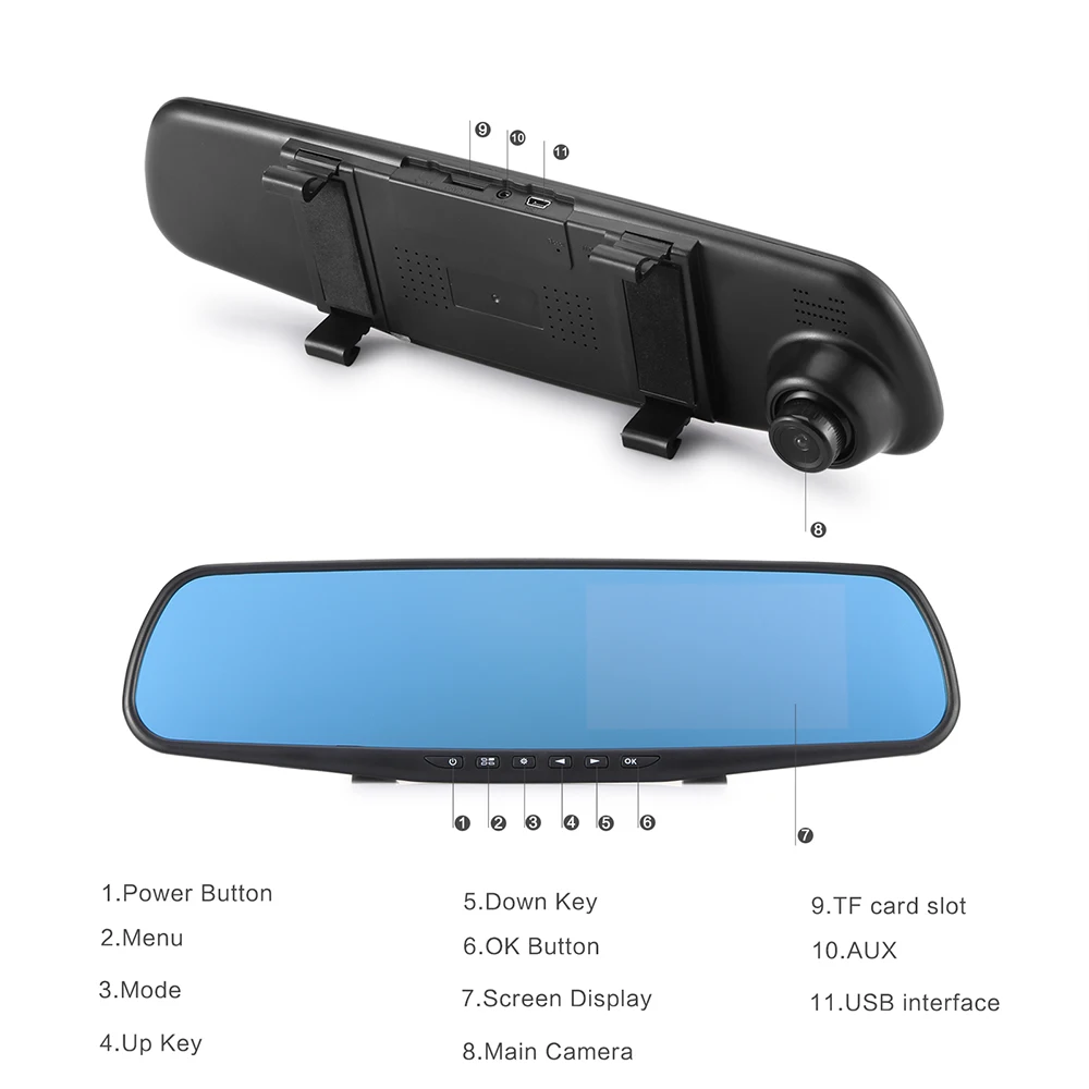 

4.3 Inch Full HD 1080p Car Rearview Mirror Car Dvr Dual Lens Car Driving Video Recorder Car Reverse Camera Dash Cam Image