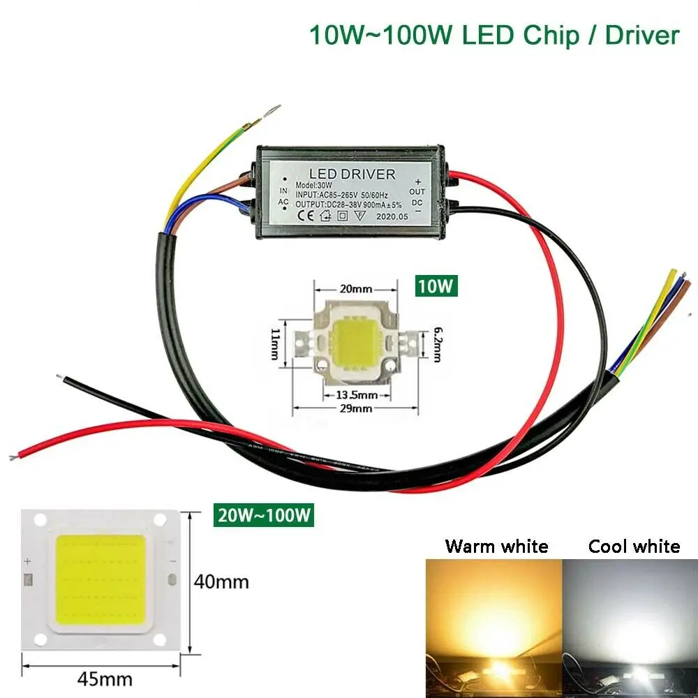 1pc cob led light dc led bulb chip on board 10W 20W 30W 50W 70W 100W 2 color BHO 
