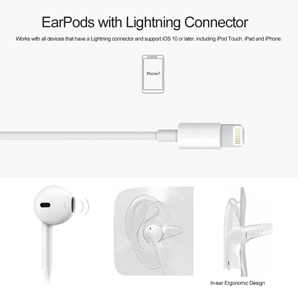 Original Apple Wired Lighting Earphone with microphone In Ear Stereo Sport Headphone for ios iPhone12 11 8 7 Plus X XS MAX XR