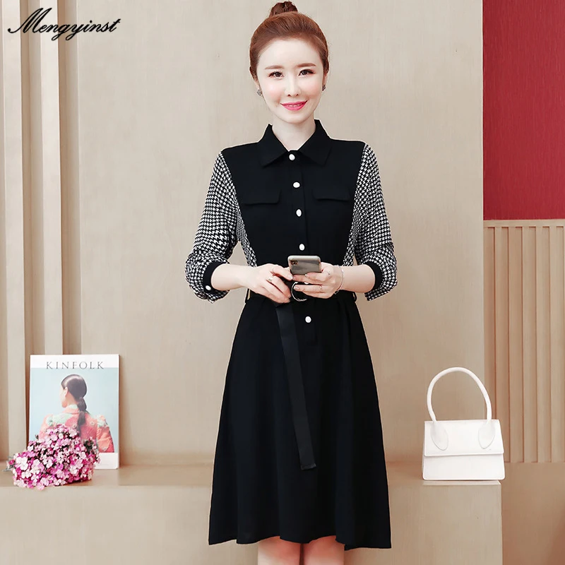 

Patchwork Black Dot Long Sleeve Shirt Dress 2020 New Spring Autumn Ladies Cotton Single-breasted Slim Office Lady Work Dresses