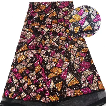 

Sequins Lace Fabric 2019 sequins Nigerian Laces Fabric High Quality French Tulle Lace Fabric For Women party Dress