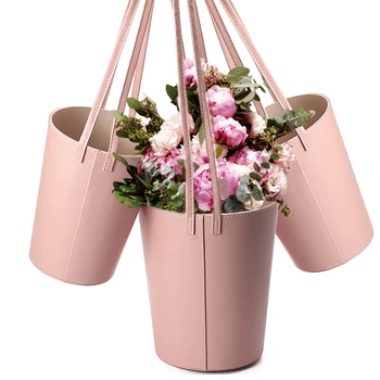 

NEW Portable Leather Gift Box Packaging Box With Handle Florist Flower Arrangement Floral Bouquet Bucket Wedding Party Decor