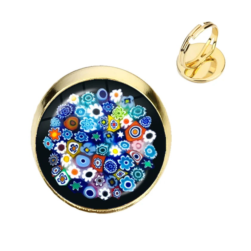Anillos Murano Millefiori ajustables, flor multicolor de 16mm, anillo de cabujón de cristal, joyería para hombres y regalo al por mayor| Anillos| - AliExpress
