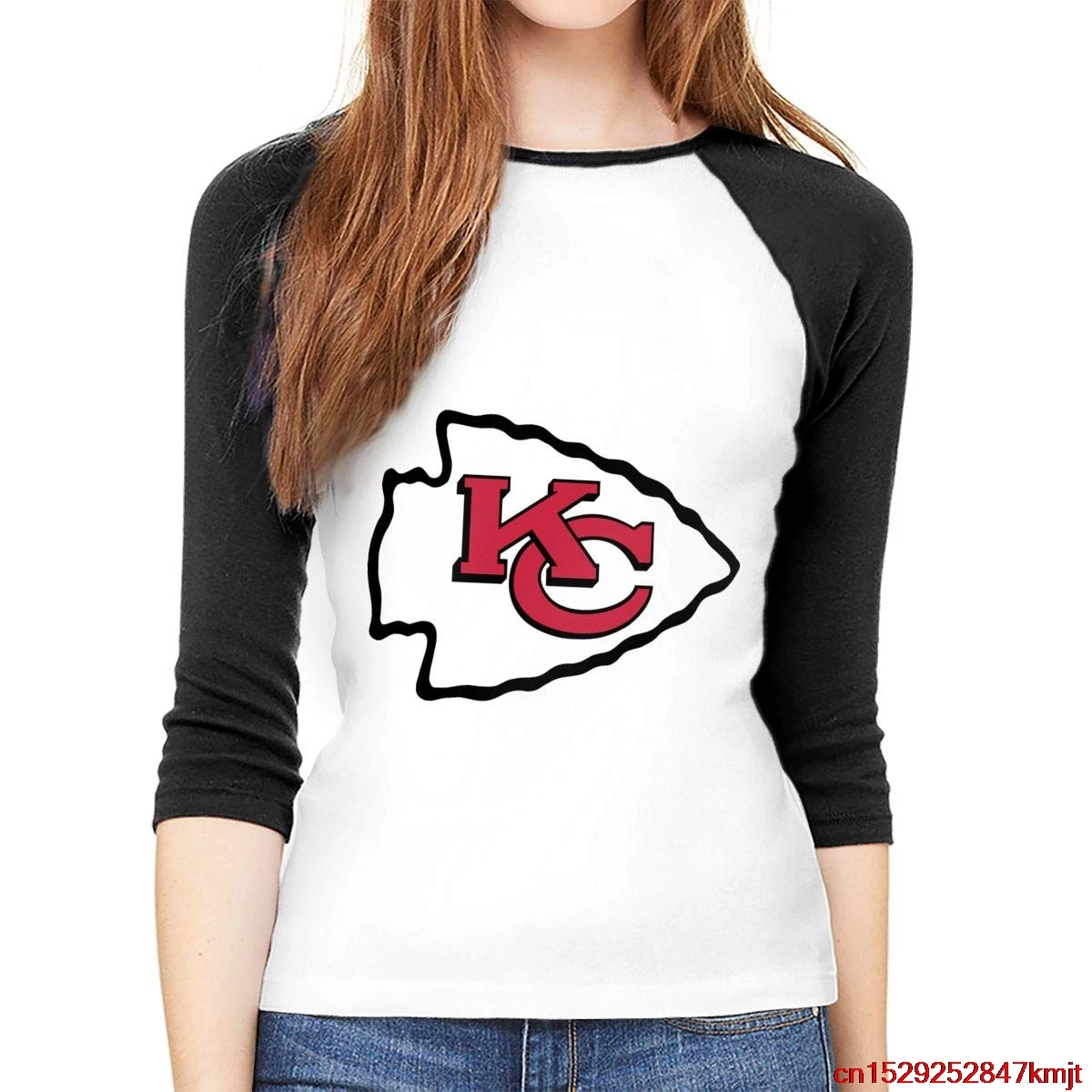 FGHFG KC Chiefs curent Женские повседневные топы с 3/4 рукавами овальным вырезом TFGHFG рубашка