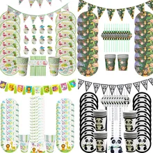 

Jungle Birthday Party Decoration Disposable Tableware Set Jungle Animal Forest Panda Dinosaur Theme Baby Shower Decor Supplies