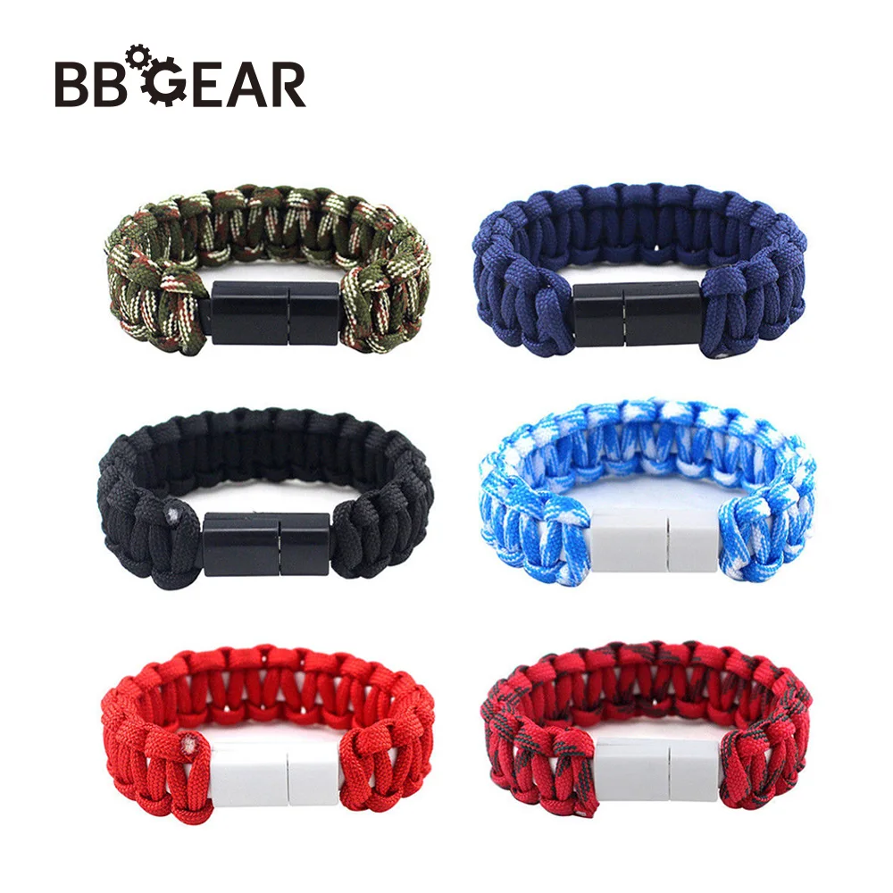 Портативный Плетеный зарядный кабель с браслетом для телефонов Micro USB Type-C iPhone Android