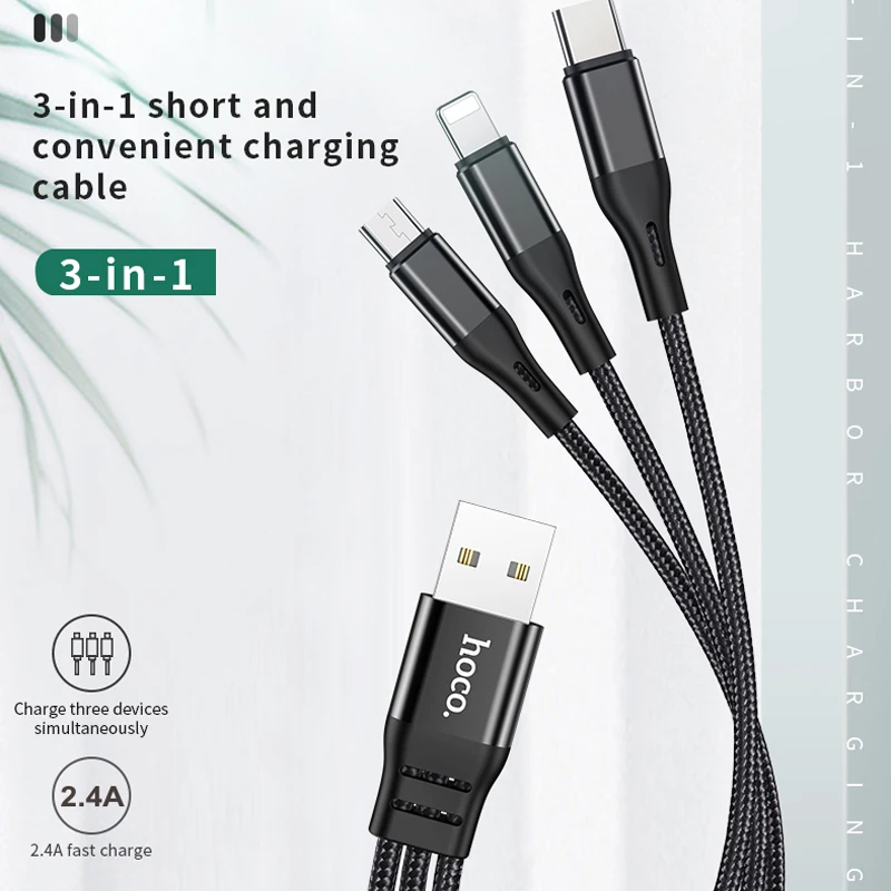 Hoco 3in USB Micro Type C Cable For iPhone 12 11 Mobile Phone