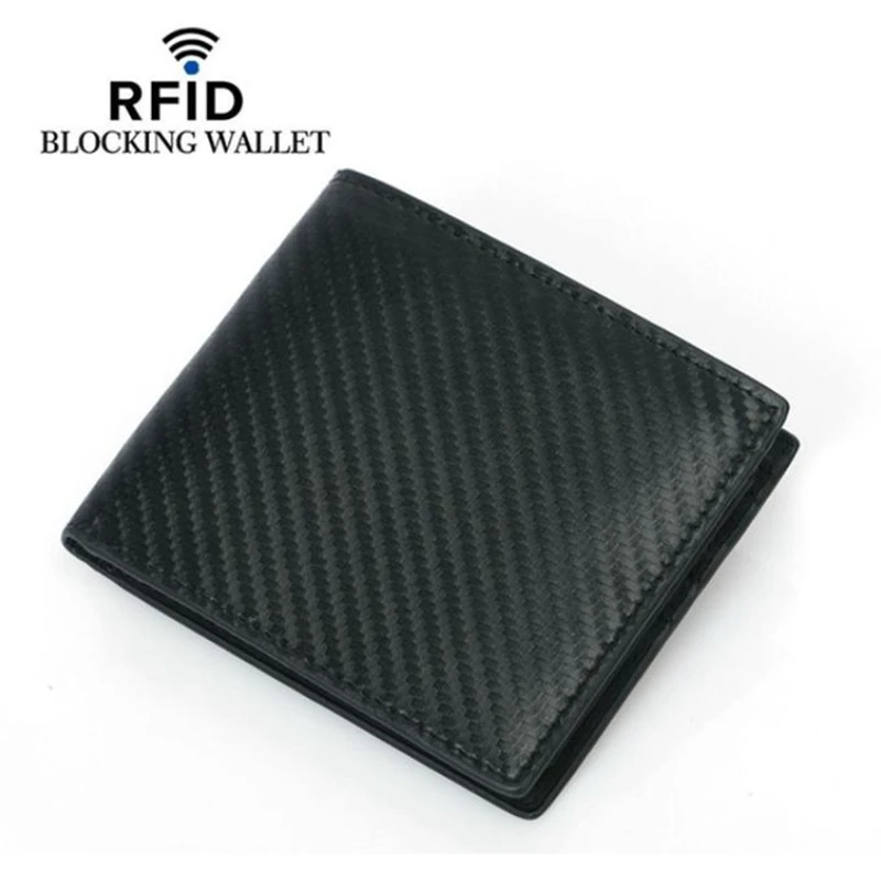 Новинка, мужской кошелек из натуральной кожи с блокировкой RFID, карбоновые держатели для кредитных карт, тонкий кошелек, минималистичный, двойные, мужские короткие кошельки