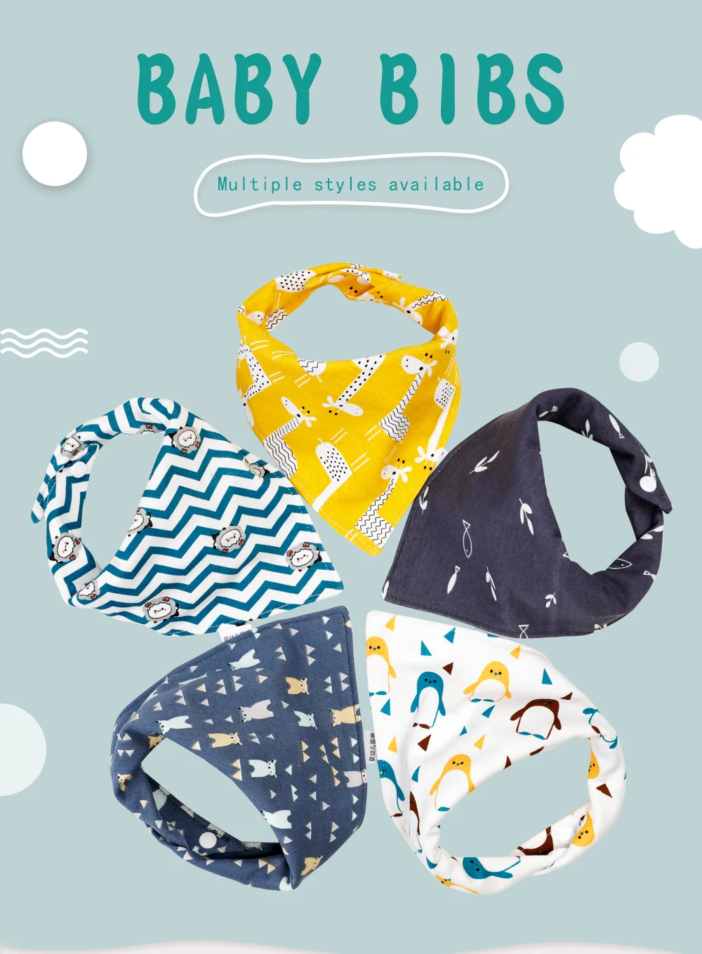 5Pcs/Lot Cotton Baby Bibs Triangle Double Cartoon Bibs Cartoon Print Saliva Towel Baby Boys Girls Feeding Apron Bandana Bibs baby stroller accessories