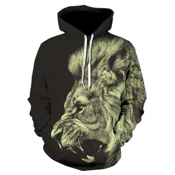 

2019 New Fashion Men/Women 3d Sweatshirts Print Ferocious Lion Black Thin Autumn Winter Hooded Hoodies Pullovers Tops