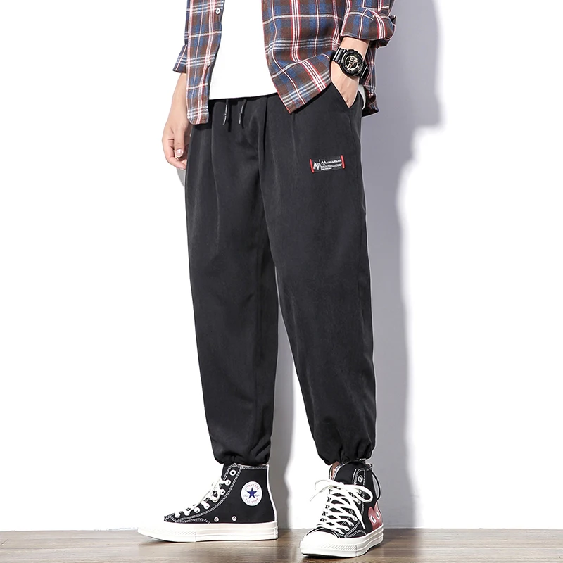 Yasword Men Pants Trousers Straight Ankle-Length Solid Color Casual Fashion Loose Male Elastic Waist Clothing Streetwear