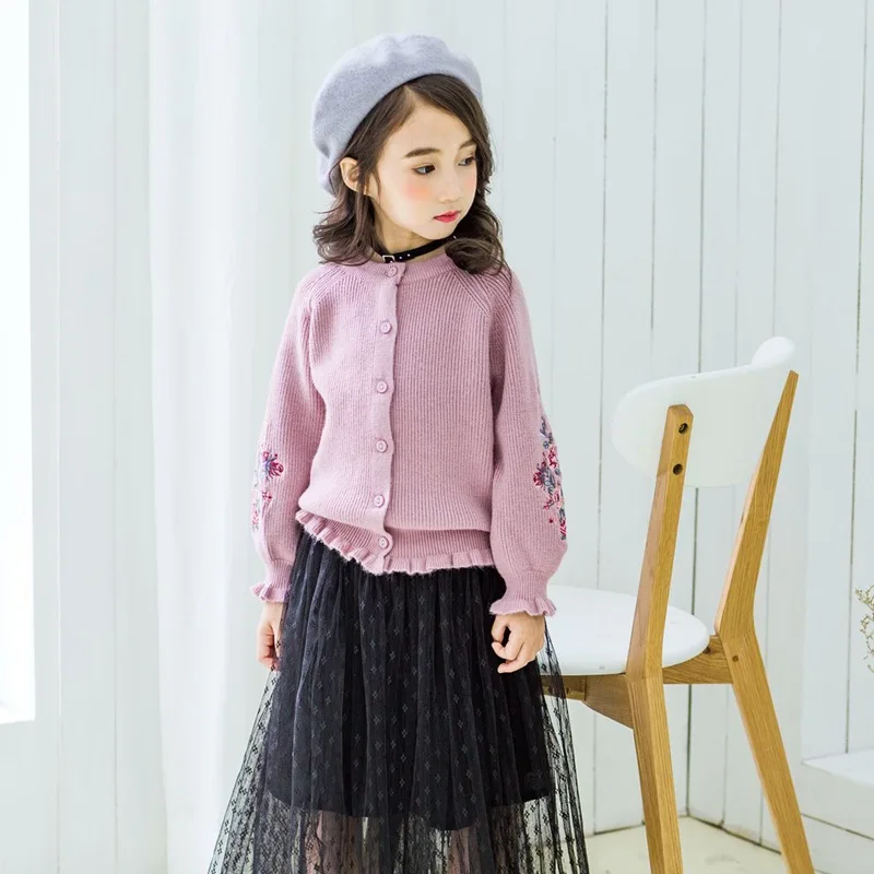 

2019 Spring New Style Kids' Sweater Girls Embroidery Sweater Children Fashion Cardigan Coat Fashion-M046